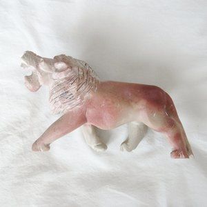 Vintage Carved Lion Sculpture Soapstone Home Accent Collectable Art Stone Statue